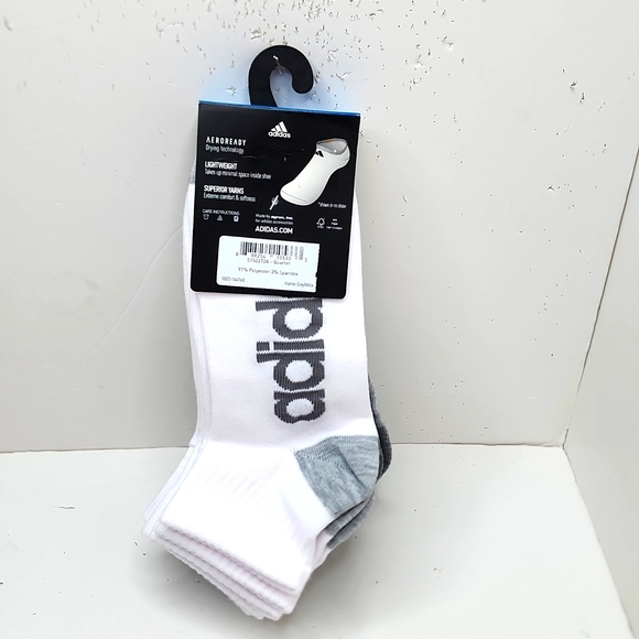 ⭐️ADIDAS 💯 6 PAIRS OF QUARTER LENGTH SOCKS, GREY, WHITE LOGO - Picture 2 of 8